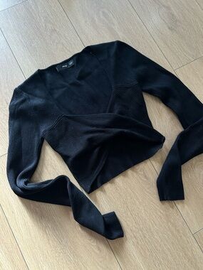 Mango Black Ribbed Square-Neck Cropped Top